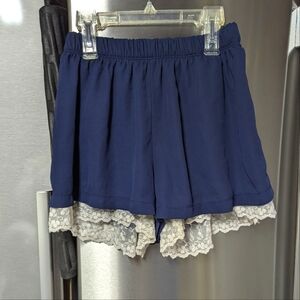 Navy blue white lace trim shorts